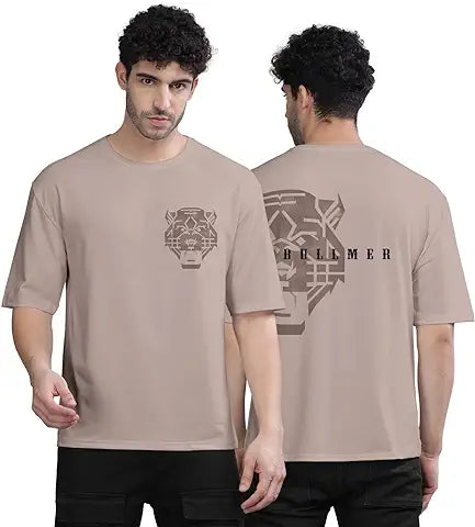 BULLMER Black Trendy Front and Back Printed oversized Round Neck T-shirt for men