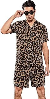 Men's Abstract-Textured Co-Ord Set for Casual Wear | Cuban Collar | Short Sleeve | Button Closure | Co-Ords Crafted with Comfort Fit for Everyday Wear