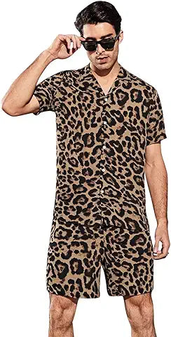 Men's Abstract-Textured Co-Ord Set for Casual Wear | Cuban Collar | Short Sleeve | Button Closure | Co-Ords Crafted with Comfort Fit for Everyday Wear