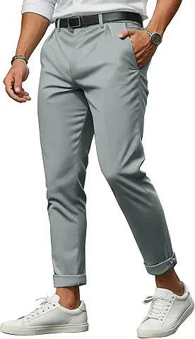 Men's Wrinkle Free Polyester Blended Stretchable Self Design Formal Regular Fit Trousers