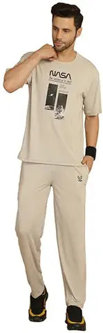 Casual Co-ord Set with Striped Rib Detail - Stripe Rib Detail on Neck, Cuff & Hem | Casual Winterwear For Men