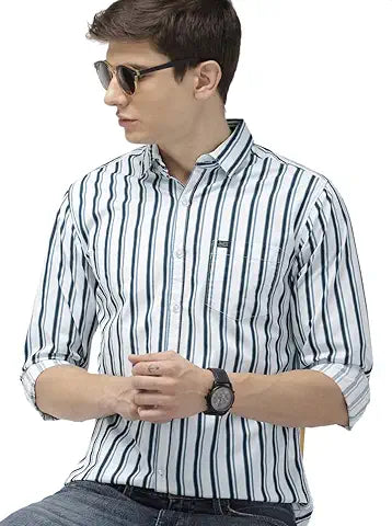Men's Striped Full Long Sleeves Regular Fit Cotton Formal Checkred Shirts